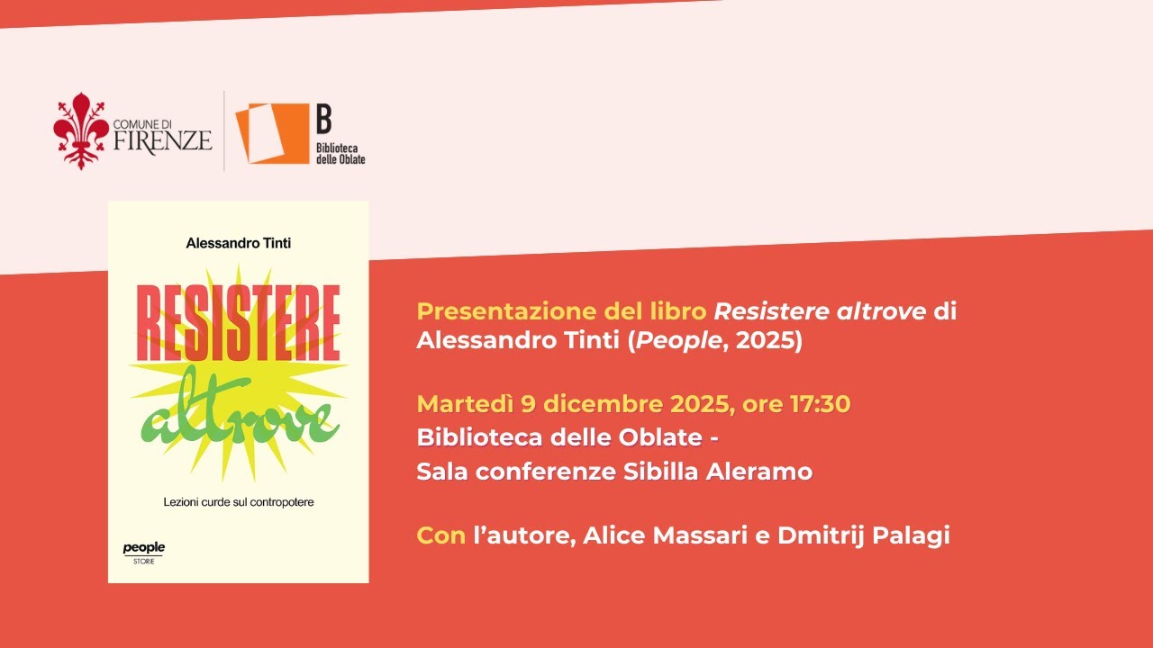 Resistere altrove, di Alessandro Tinti: la presentazione alle Oblate
